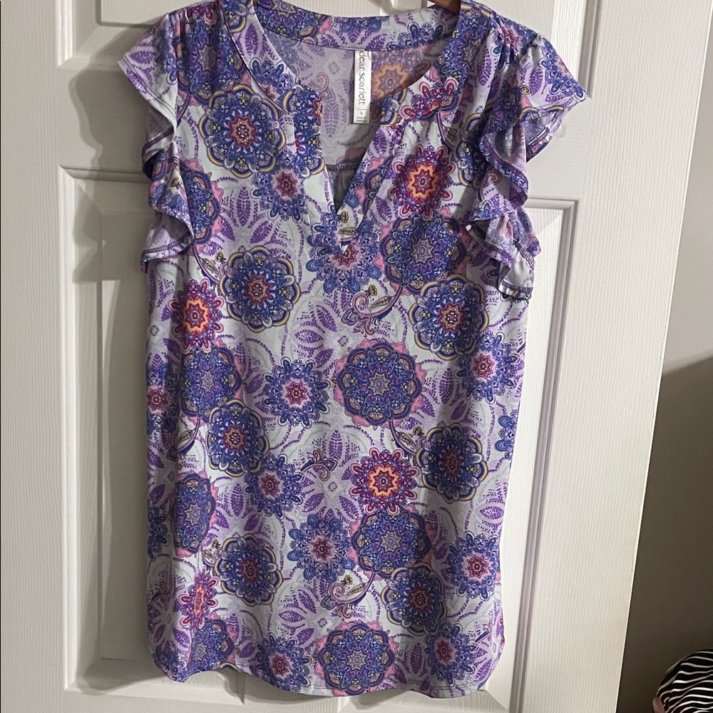Dear Scarlett Purple Floral Ruffle Sleeve Blouse